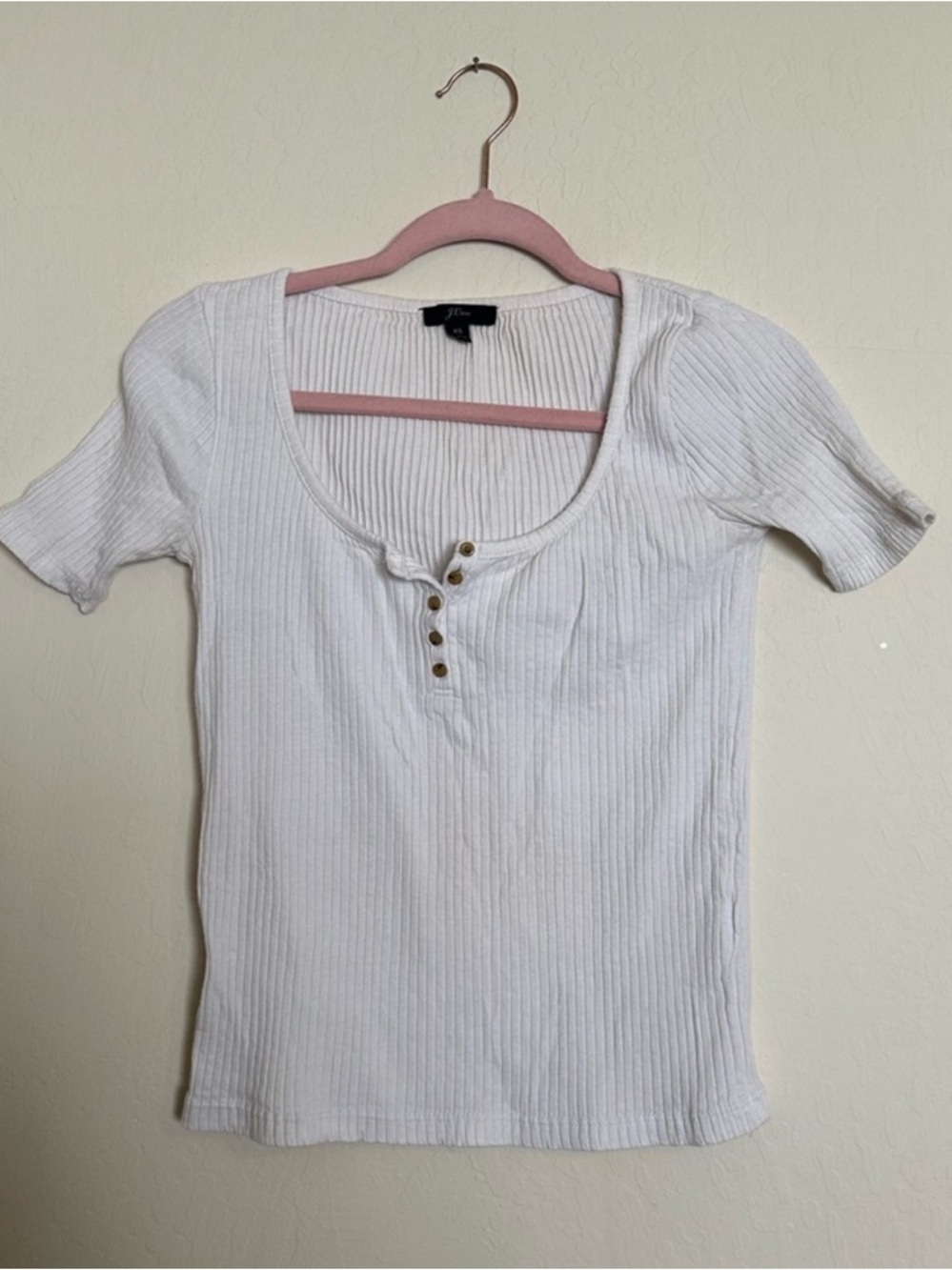 J. Crew White Ribbed Scoop Neck Henley Tee Size XS